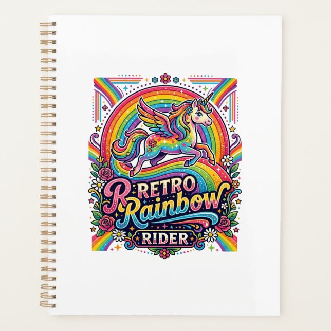 Agenda Jinete de Arcoíris Retro Unicornio (Anverso)