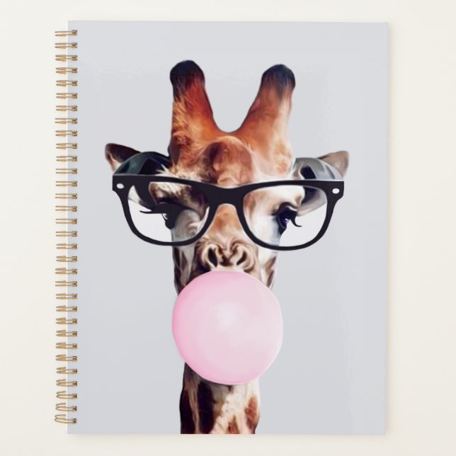 Agenda Jirafa con gafas soplando chicle rosa (Anverso)