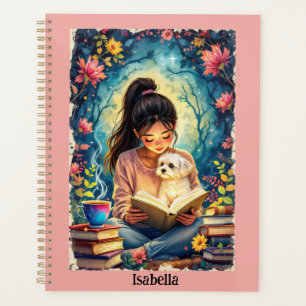 Agenda Joven Chica leyendo con su perro agrega nombre y t