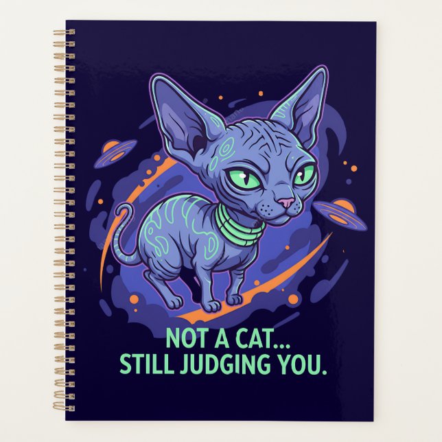 Agenda Judging Alien Sphynx Cat Sci-Fi Humor Art (Anverso)