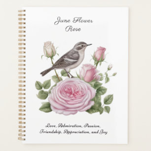 Agenda Junio Mes de Nacimiento Rosa de Flores Elegante Cu