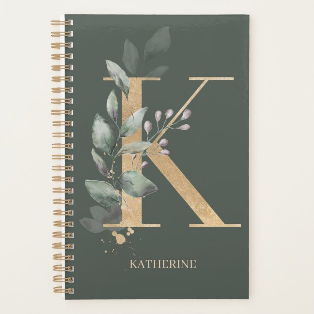 Agenda K Monograma Plano Floral Personalizado (Anverso)