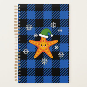 Agenda Kawaii Navidad Starfish en patrón de búfalo azul