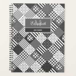 Agenda Kedredt de diseño moderno gingham blanco y negro