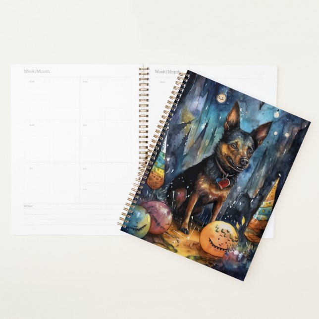 Agenda Kelpie australiano de Halloween con calabazas ater (Demostración)
