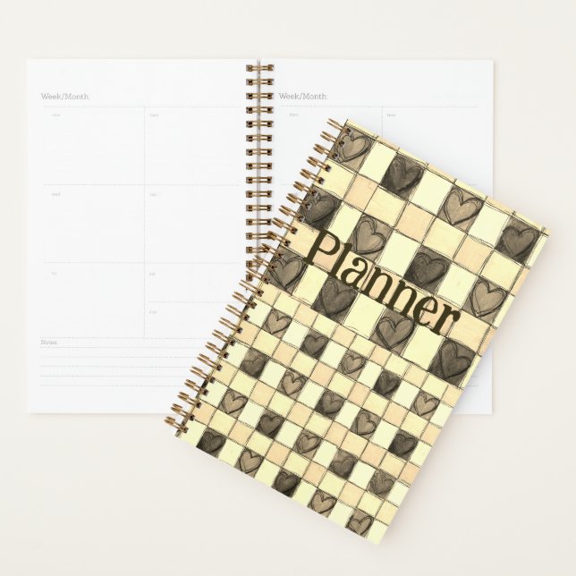 Agenda Khaki tan y crema gingham heart Planner (Demostración)