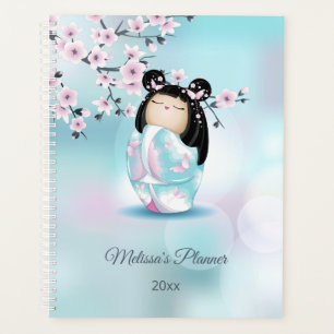 Agenda Kokeshi Doll Cherry Blossom Pink Turquoise Name