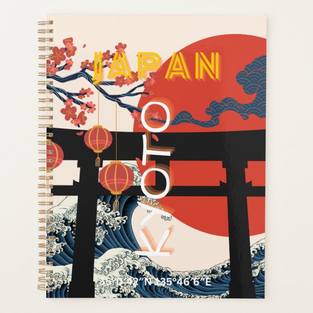Agenda Kyoto Japón: Arte de viajes, arte de viajes retro (Anverso)
