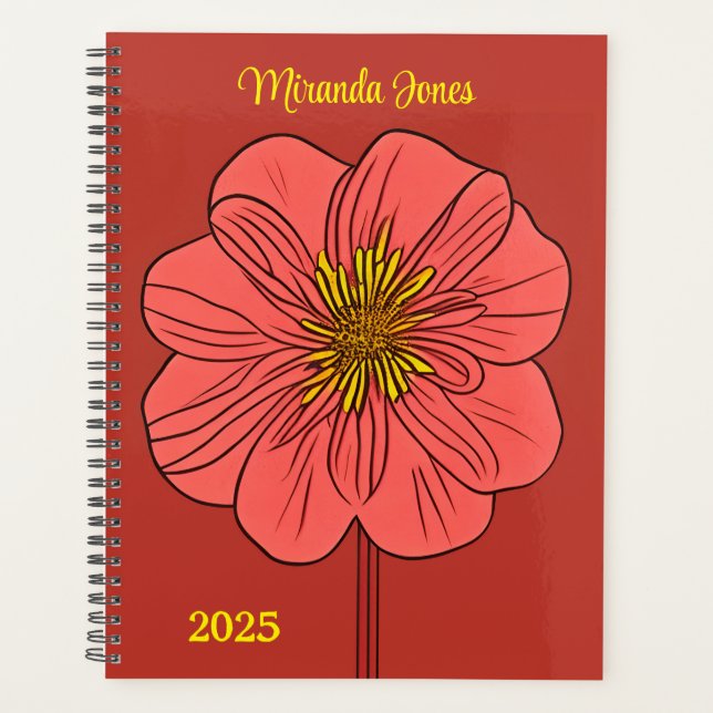 Agenda La amapola roja estilizada personalizada (Anverso)