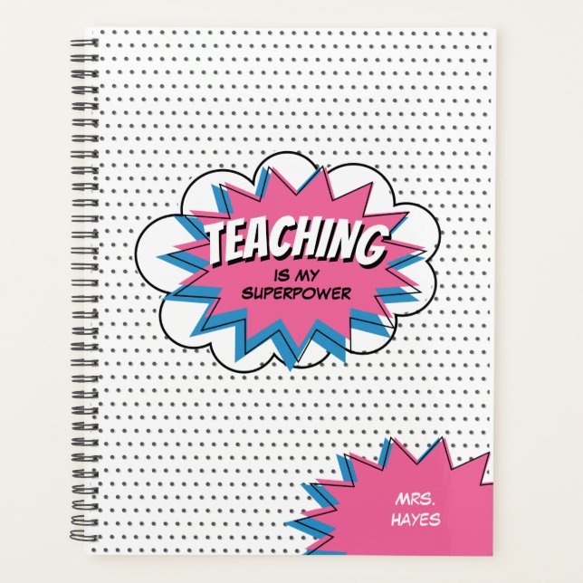 Agenda La enseñanza es mi súper poder Blue Pink Comic (Anverso)