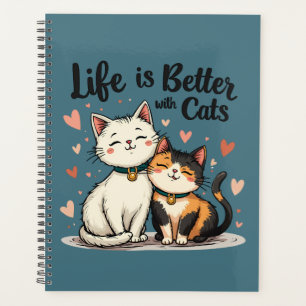 Agenda La vida es mejor con gatos curados estéticos, azul