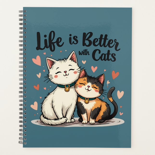 Agenda La vida es mejor con gatos curados estéticos, azul (Anverso)