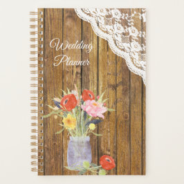 Agenda Lace Wood Mason Jar Boda Floral
