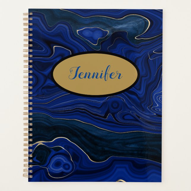 Agenda Lapis Blue Agate Swirls Personalizado (Anverso)