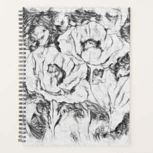 Agenda Lápiz esquematizado a mano amapolas flores whir fl