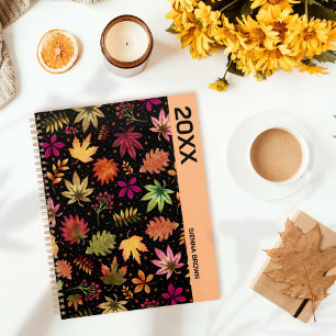 Agenda Las hojas de otoño botánicas caen en negro