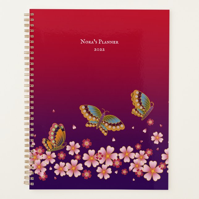 Agenda Las mariposas japonesas florecen en el Sakura pers (Anverso)