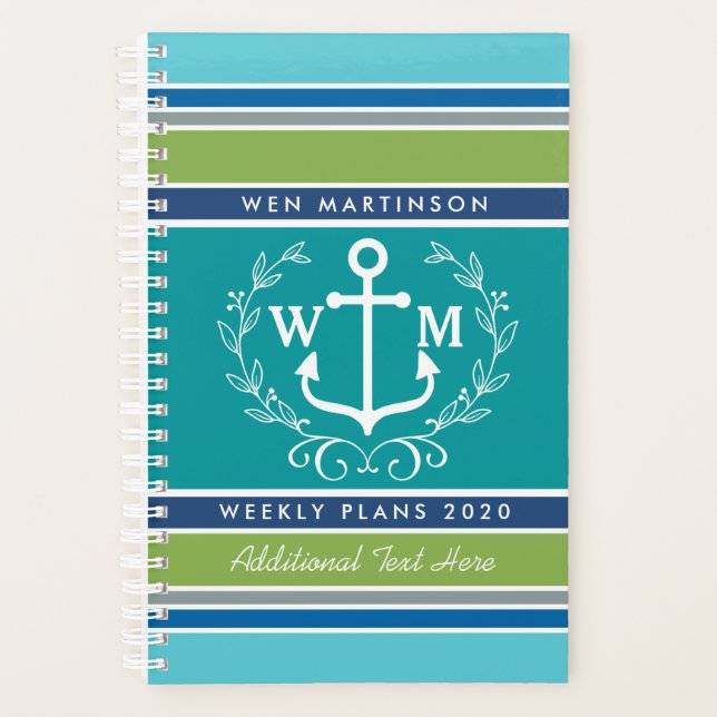 Agenda Laurel Wreath Stripes Aqua Moda (Anverso)
