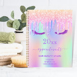 Agenda Lavado de ojos con goteo rosado salón iridiscente<br><div class="desc">Un fondo de color iridiscente a la moda con unicornio y colores pastel de arcoiris en rosa,  violeta,  verde menta. Decorada con gotitas en pestañas rosas,  violetas y violetas. Un planificador de citas para maquilladores,  diseñadores de cabello,  peluquerías y salones de belleza. Letras de color púrpura.</div>