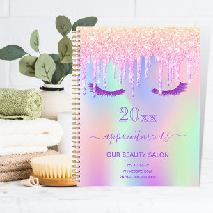 Agenda Lavado de ojos con goteo rosado salón iridiscente