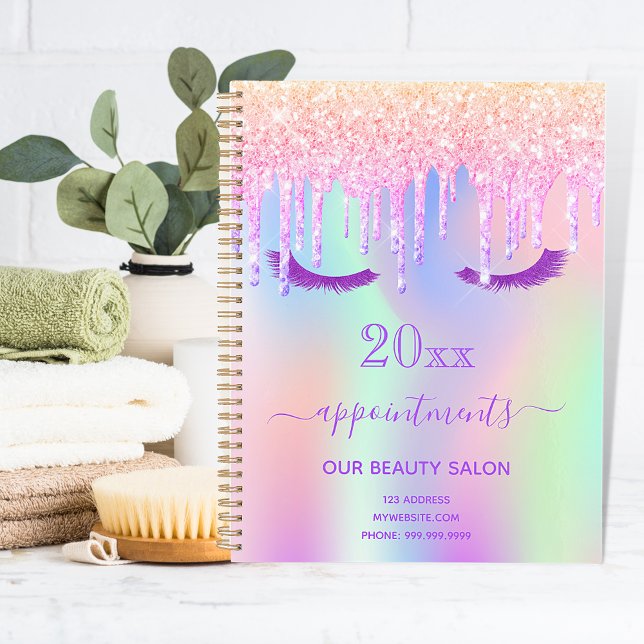Agenda Lavado de ojos con goteo rosado salón iridiscente  (Subido por el creador)