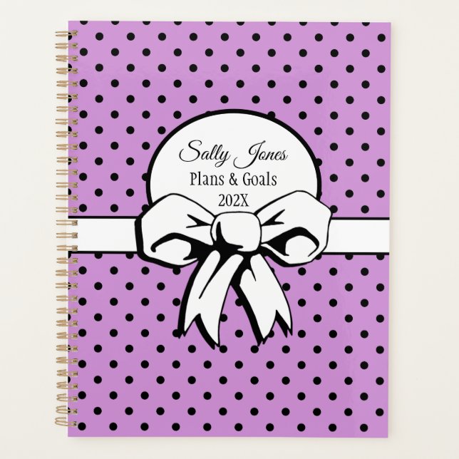 Agenda Lavanda con puntos blancos y polacos negros person (Anverso)