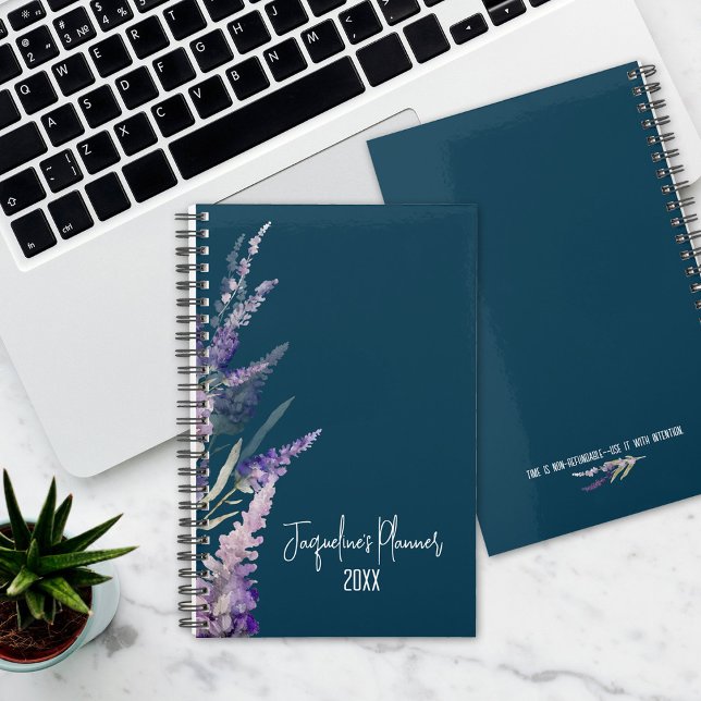 Agenda Lavanda Floral Azul Botánico Anual (Beautiful floral planner with lavender.  Includes monthly and weekly views.)