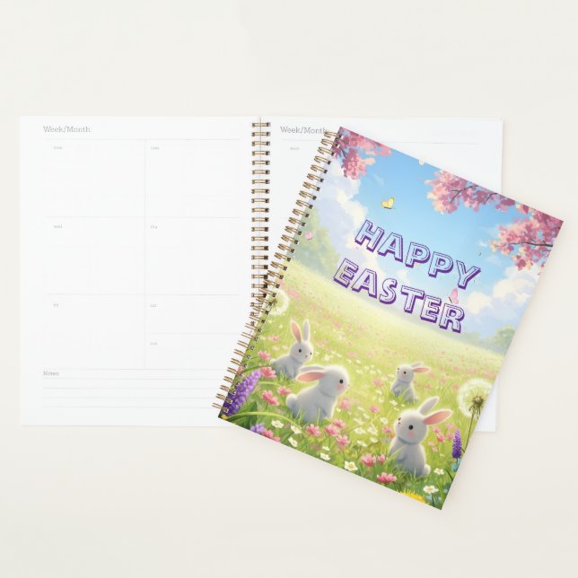 Agenda Lavender Easter Cute White Bunny Floral Spring  (Demostración)