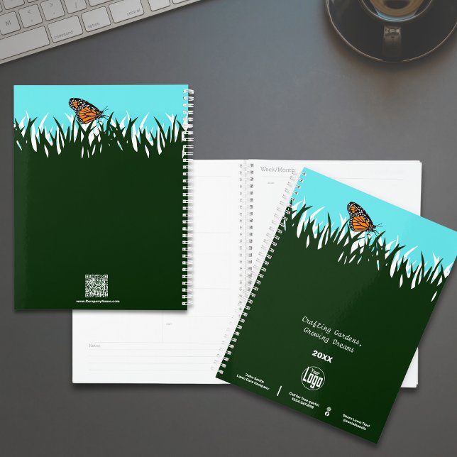 Agenda Lawn Silhouette Butterfly Promocional (Lawn Silhouette Butterfly Promotional Planner with Logo, Motto, CTA, Social)