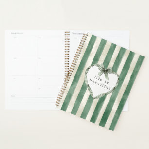 Agenda Lazo Corazón Rayas Crema Verde