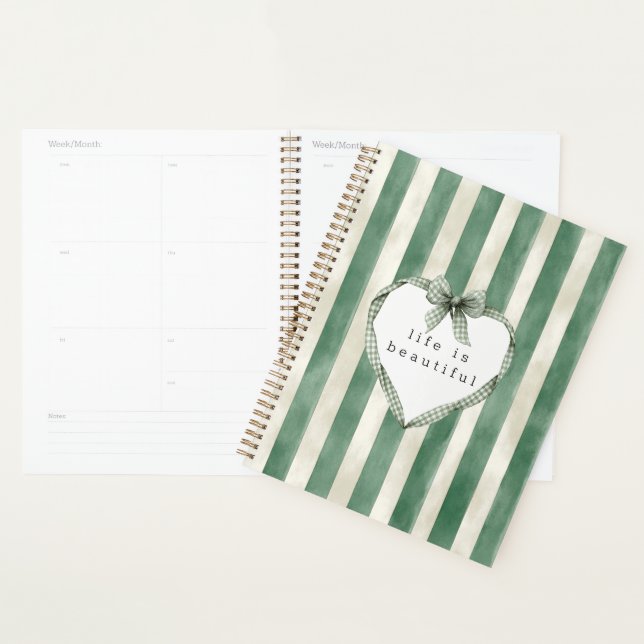 Agenda Lazo Corazón Rayas Crema Verde (Demostración)