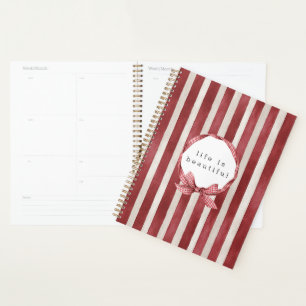 Agenda Lazo de rayas de crema roja