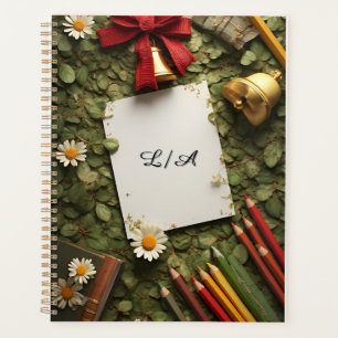 Agenda Lazo rojo, campana dorada y elementos decorativos