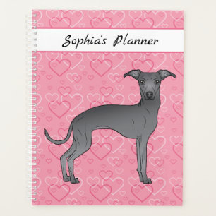 Agenda Lebrel Italiano Azul Bonito Perro En Corazones Ros