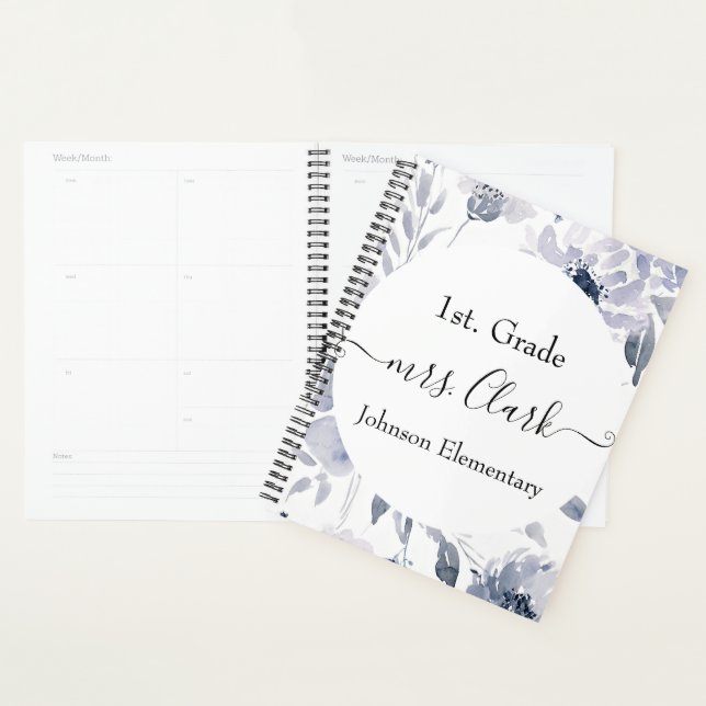 Agenda Lección personalizada de flores azules pastel para (Demostración)