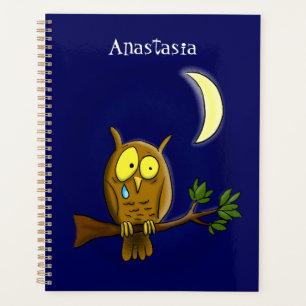 Agenda Lechuza triste con lágrimas y luna le echa de meno