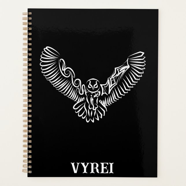 Agenda Lechuza voladora tribal blanca y negra (Anverso)