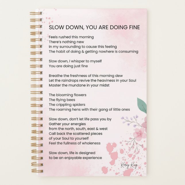 Agenda Lenta Hacia Abajo Que Estás Haciendo Bien - Poema  (Anverso)