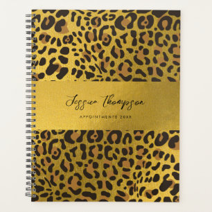Agenda Leopard Animal Print Relieve metalizado dorado Nom