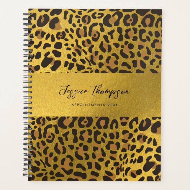 Agenda Leopard Animal Print Relieve metalizado dorado Nom (Anverso)