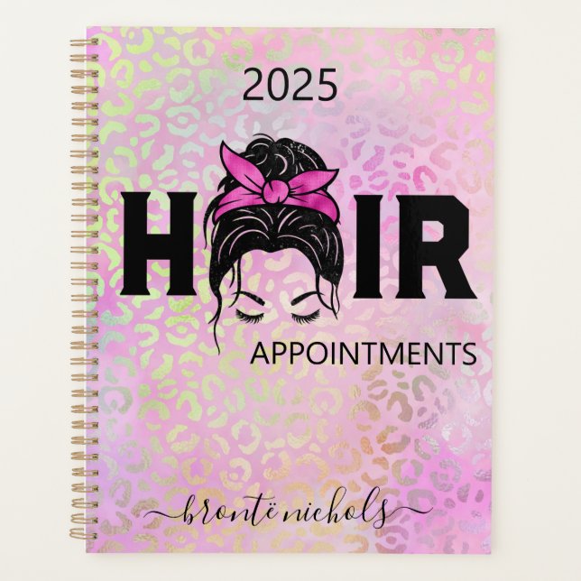 Agenda Leopard Cheetah Pink Hair Stylist Messy Bun (Anverso)