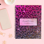 Agenda Leopard pink purple black sparkle glam girly<br><div class="desc">An elegant and feminine planner with gradient colors in pink, purple and black A leopard pattern with sparkle. A faux gold metallic frame on front. Template for your name, title or text on front. Black letters. The name is written with a modern and trendy hand lettered style script. Perfect for...</div>