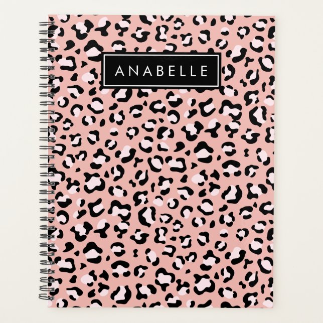 Agenda Leopard Print, Spots, Pink Leopard, Tu Nombre (Anverso)