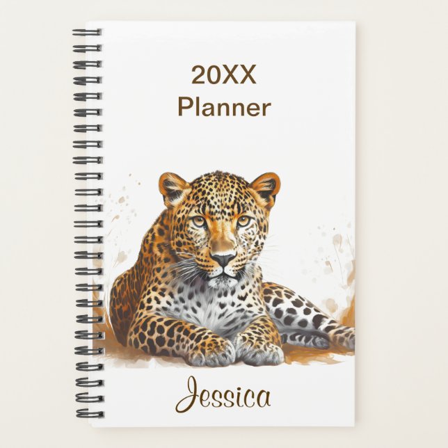 Agenda Leopard Safari Animal Retrato Personalizado Nombre (Anverso)