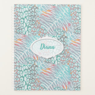Agenda Leopardo, tigre, piel, manchado, rayado, turquesa,