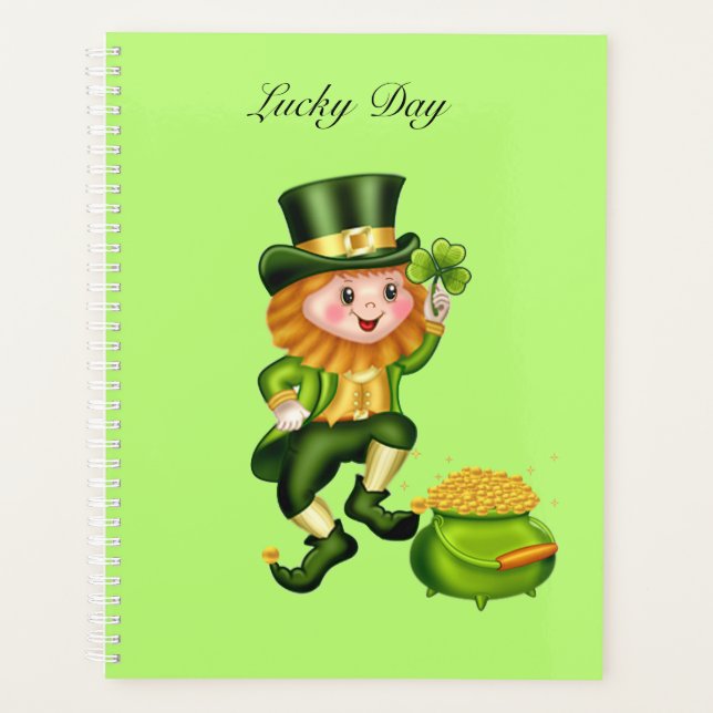 Agenda Leprechaun y olla de oro en verde lima (Anverso)