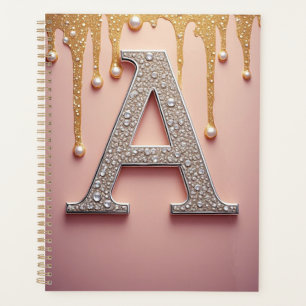 Agenda Letra A de monograma de diamantes de lujo con gota