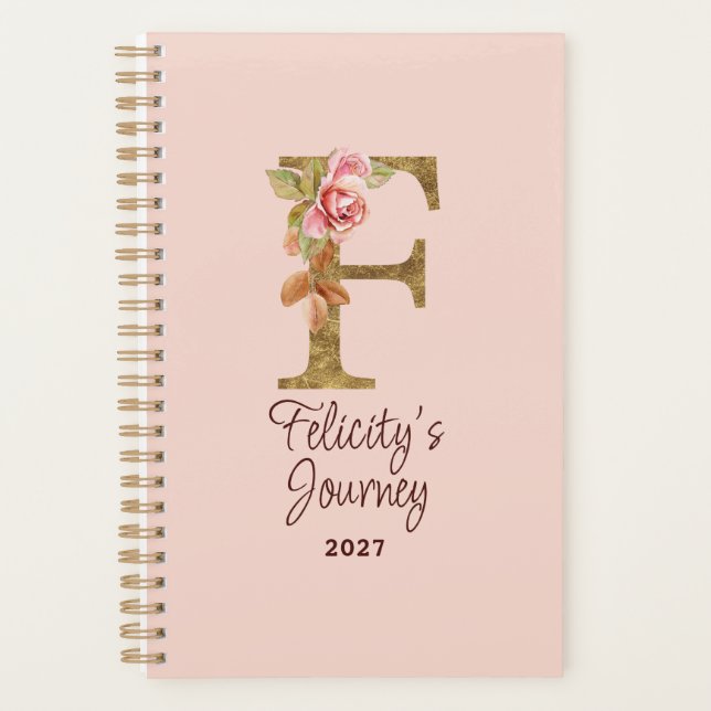 Agenda Letra de nombre personalizada F Relieve metalizado (Anverso)
