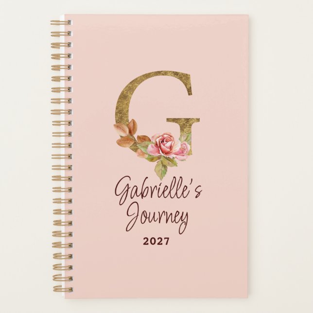 Agenda Letra de nombre personalizado G Lámina de oro Rosa (Anverso)