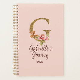 Agenda Letra de nombre personalizado G Lámina dorada Rosa